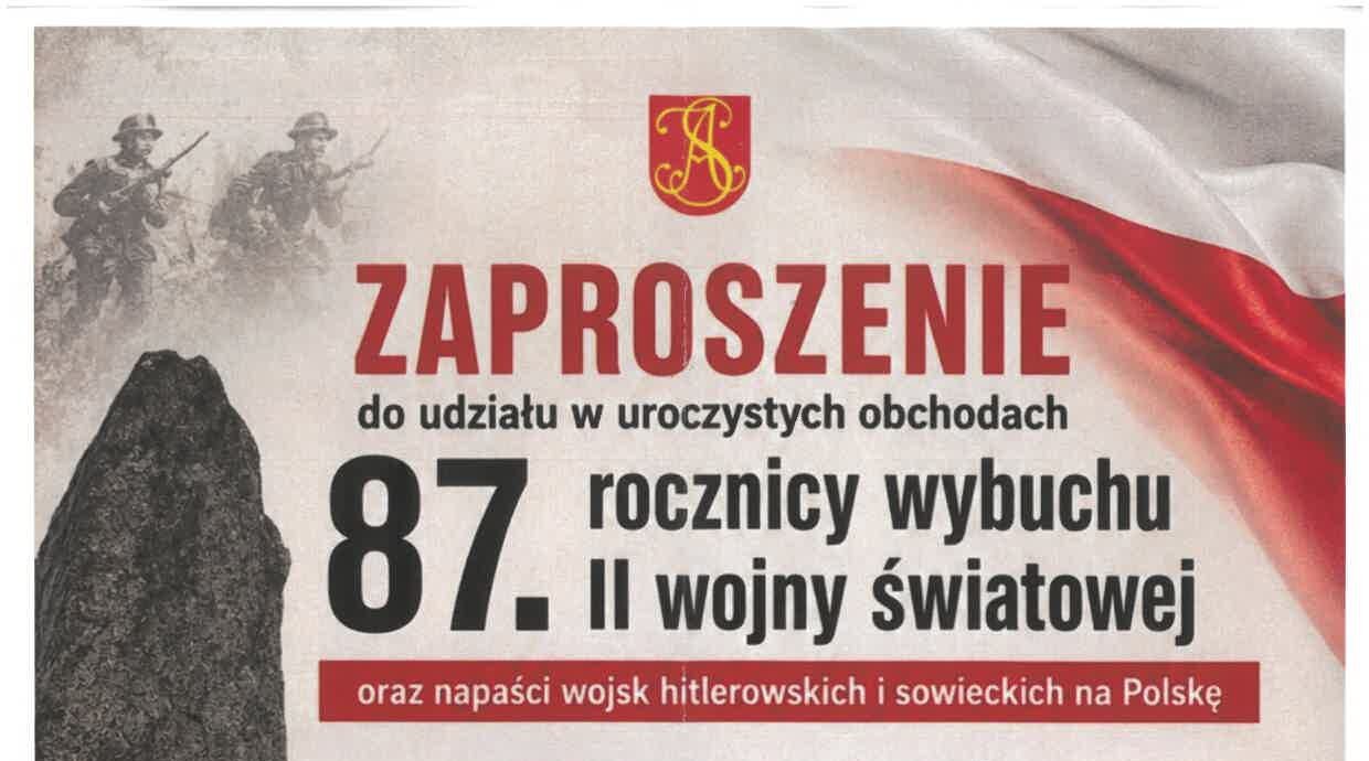 Zaproszenie na obchody 87. rocznicy wybuchu II wojny światowej oraz napaść wojsk hitlerowskich i sowieckich na Polskę